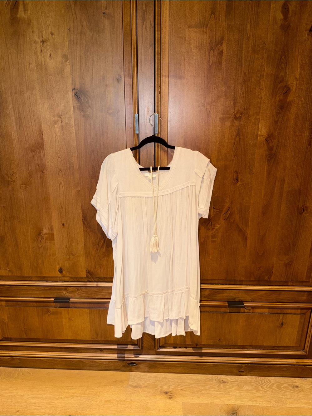 Cream Tassel Mini Dress with Ruffle Hem - Women